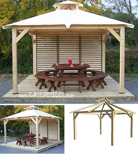 Tonnelle bois 4 pentes bâche ventelles SP35351V Tonnelle bois 4 pentes bâche ventelles SP35351V