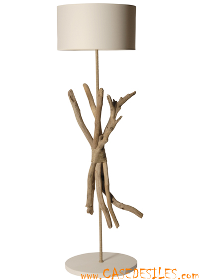 Lampe à pied bois flotté et cordage chanvre Cotret en promotion