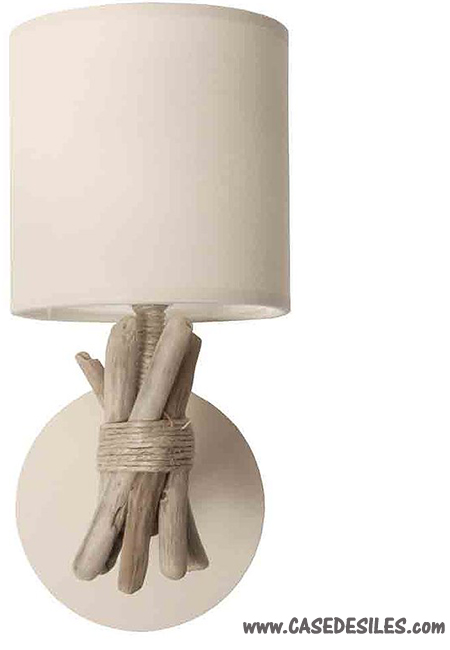 Lampe applique bois flotté et cordage blanc cassé