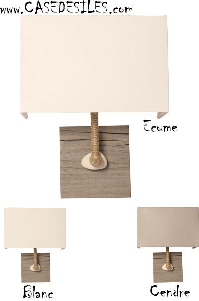 Lampe applique bois vieilli galet cordage