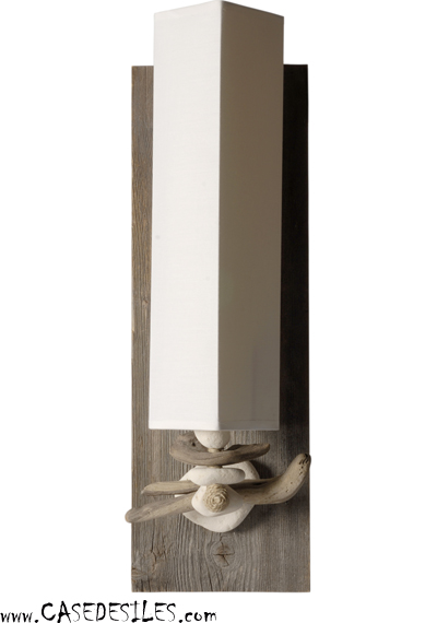 Lampe applique galet bois flotté Quai 17 Blanc