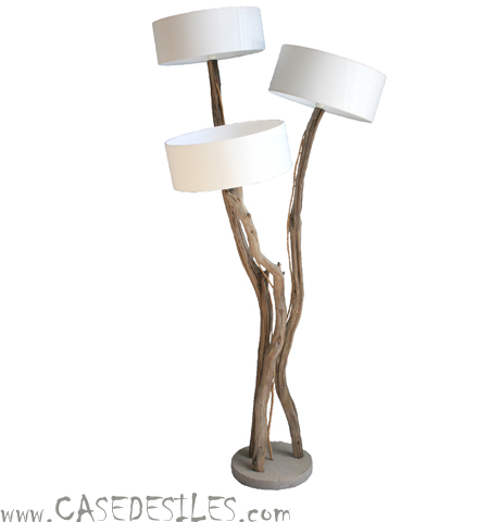 Lampe en bois flotté à 3 abat jour ARCHI3 H180