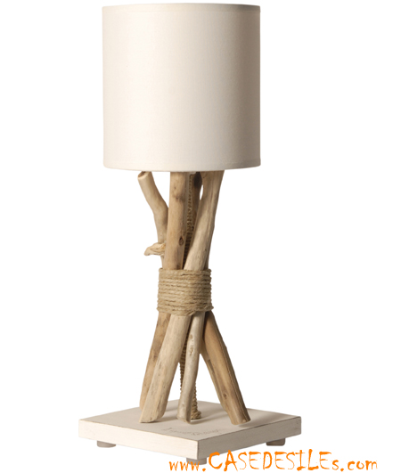 Lampe bois flotté chanvre et cordage 35cm blanc