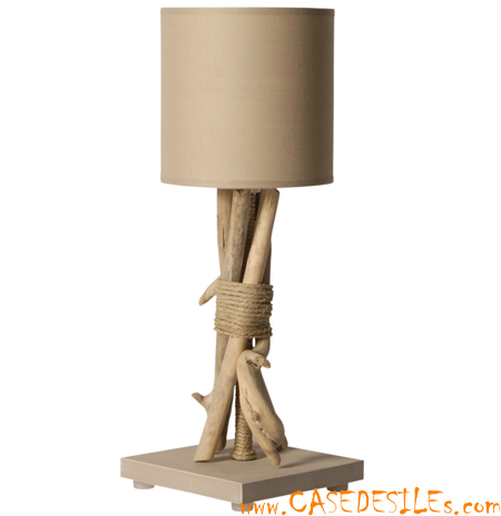 Lampe bois flotté chanvre cordage 35cm cendre brun