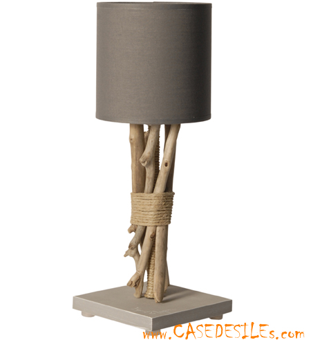 Lampe en bois flotté chanvre cordage 35cm cendre