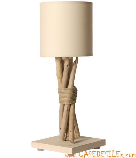 Lampe en bois flotté chanvre et cordage 35cm écume