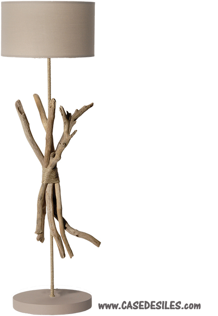 Lampe bois flotté et cordage à pied 120cm taupe en promotion