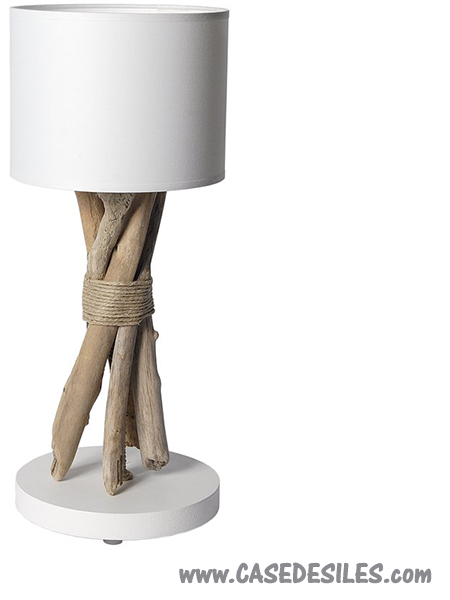 Lampe bois flotté cordage chanvre à poser H44cm blanche