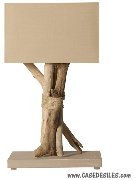 Lampe bois flotté cordage chanvre à poser 45cm taupe