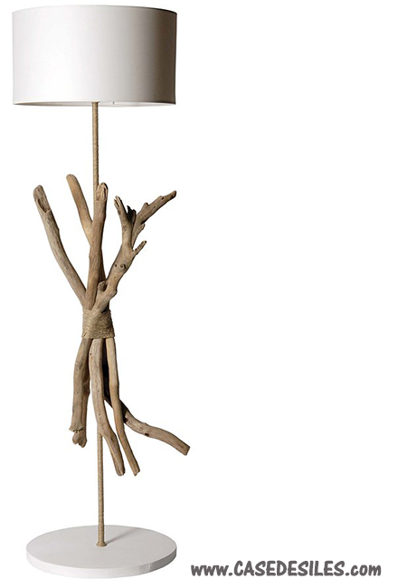 Lampe bois flotté sur pied 120cm blanche