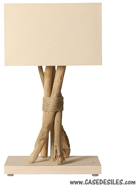 Lampe en bois flotté chanvre cordage 45cm écume