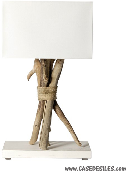 Lampe bois flotté chanvre cordage 45cm blanc