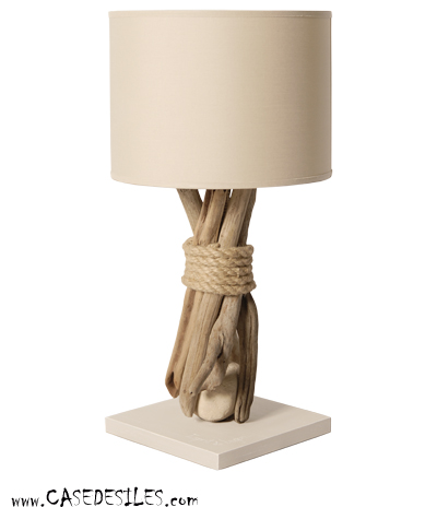 Lampe de chevet galet bois flotté 35cm écume