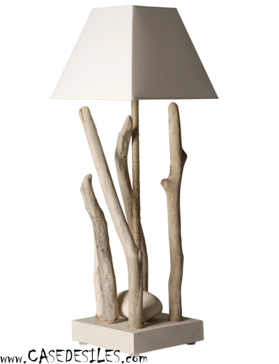 Lampe galet bois flotté 65cm élévation nature