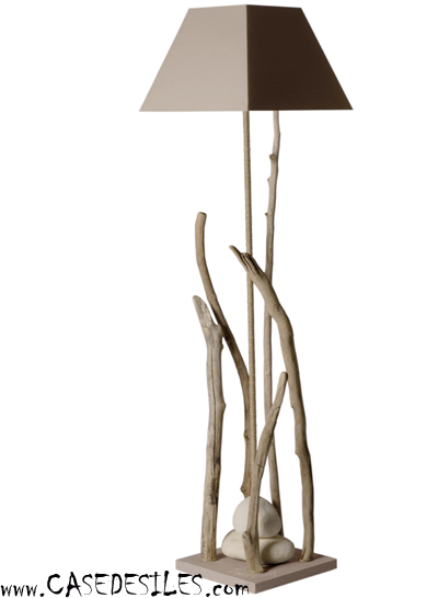 Lampe galet bois flotté 120cm élévation cendre br