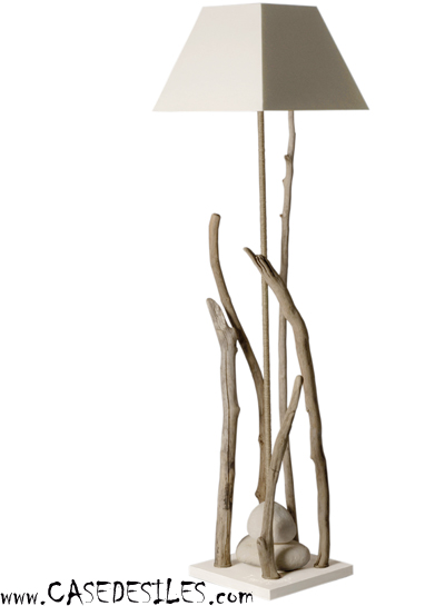 Lampe galet bois flotté 120cm élévation écume