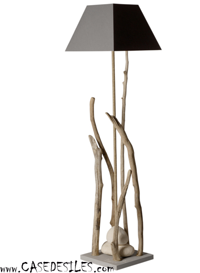 Lampe galet bois flotté 120cm élévation Cendre