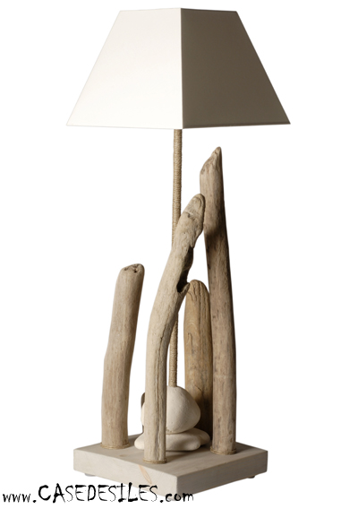 Lampe galet bois flotté 80cm élévation cendre