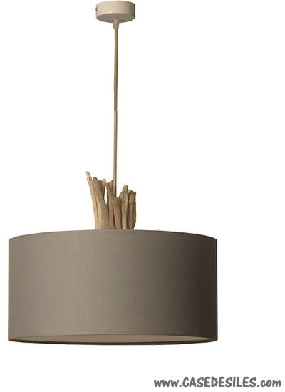 Lampe plafonnier bois flotté cordage chanvre 40cm gris