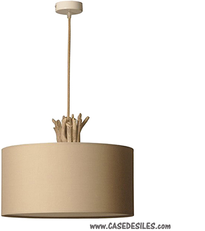 Lampe suspension bois flotté corde chanvre 40cm taupe