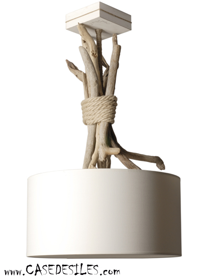 Lampe à suspension bois flotté élévation blanc