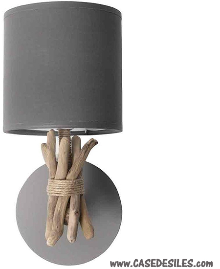 Lampe bois flotté et cordage grise