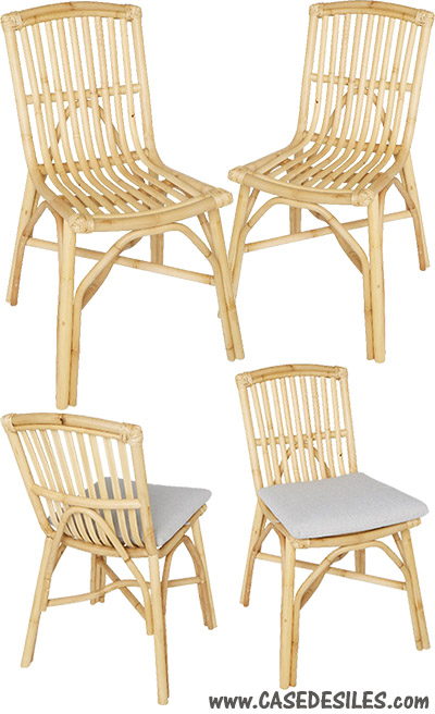 Chaises rotin naturel empilables vintage Magalie lot 2 CDI810