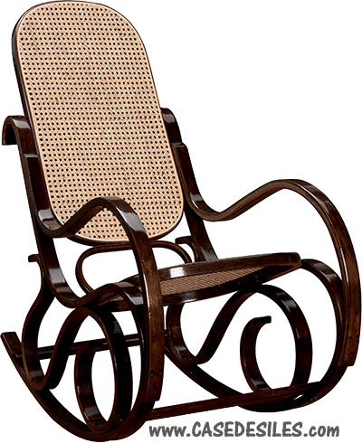 Rocking chair bois et rotin vintage noyer 303