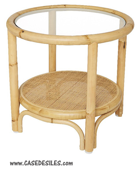 Table basse rotin naturel ronde D50cm double plateau 458