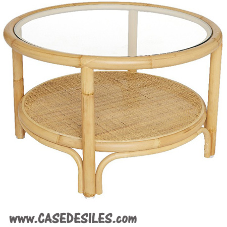 Table basse rotin naturel ronde D66cm double plateau 457