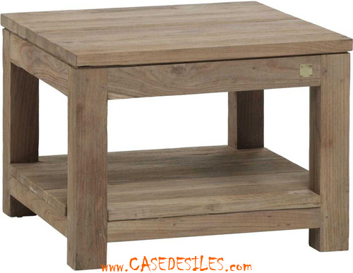 Table basse teck recyclé carrée nature brossé M39N