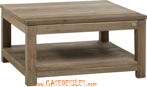 Table basse teck recyclé carrée nature brossé M40N