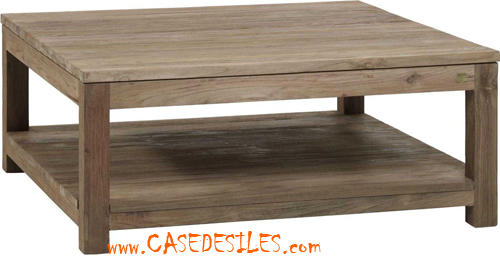 Table basse teck recyclé carrée nature brossé M41N