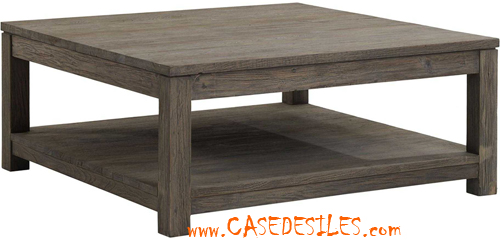 Table basse teck recyclé carrée gris brossé M41G