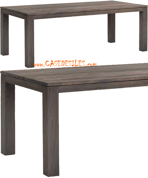 Table teck recyclé gris brossé contemporain M31G