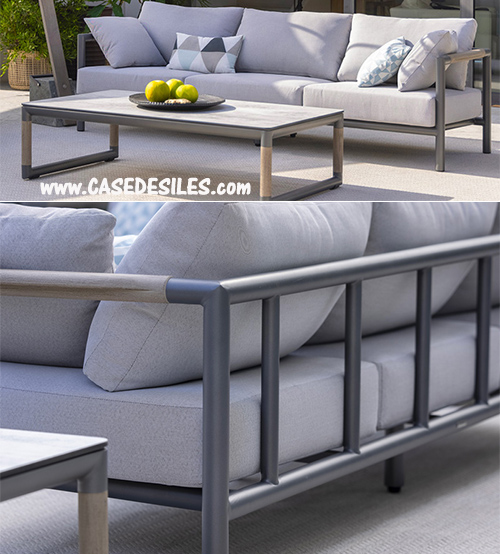 Canapé 3 places aluminium teck avec coussins d'extérieur Cao6168