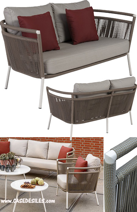 Canapé de jardin corde tressée sur alu 2 PL avec coussins 654-2 Canapé de jardin corde tressée sur alu 2 PL avec coussins 654-2