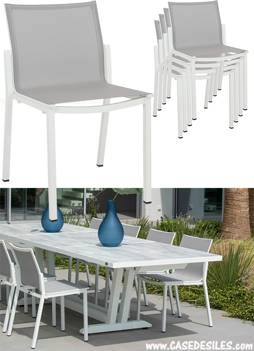 Chaise de jardin aluminium empilable toile blanc clair CHO2033