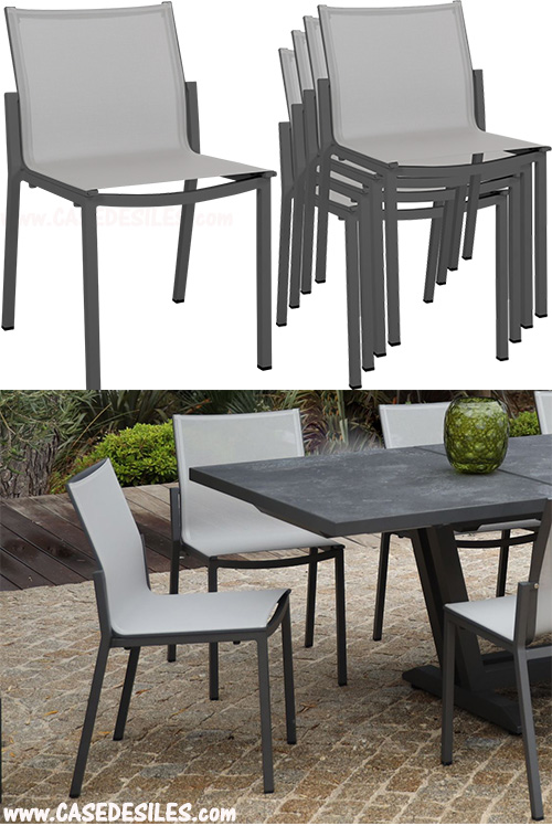 Chaise de jardin aluminium empilable toile gris clair CHO2034