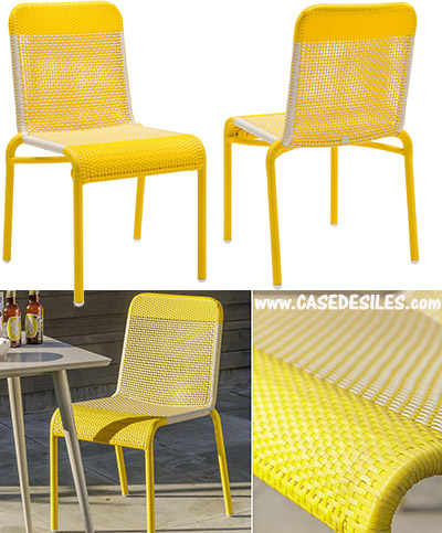 Chaises de jardin tissées aluminium empilables jaune blanc 442YW