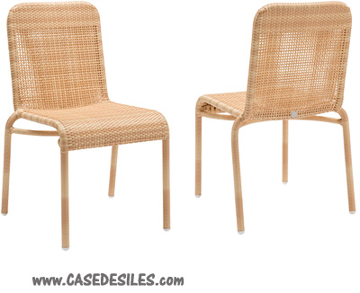 Chaises tressées résine sur alu de jardin empilable naturel 442RN