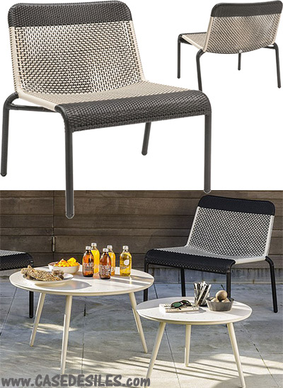 Fauteuil chauffeuse tissé sur alu de jardin marron blanc 440BW Fauteuil chauffeuse tissé sur alu de jardin marron blanc 440BW