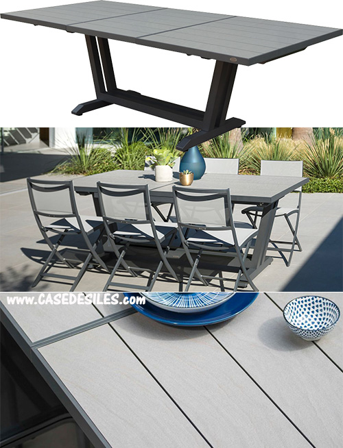 Table de balcon aluminium extensible plateau lattes HPL TAO3825