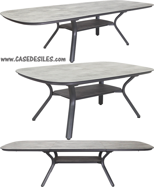 Table de jardin aluminium extensible plateau HPL béton ciré 9001