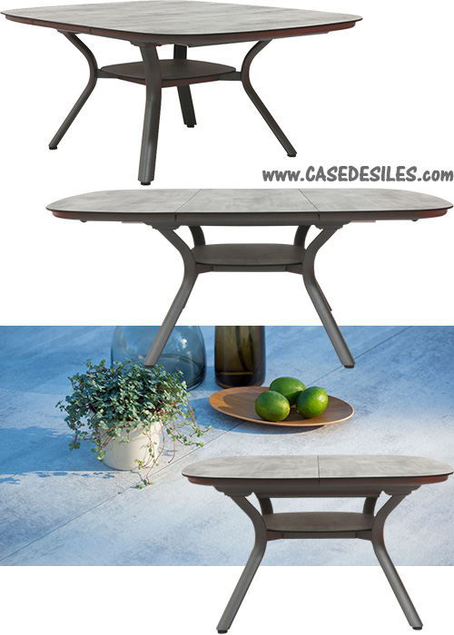 Table de jardin carrée aluminium extensible HPL béton ciré 9003
