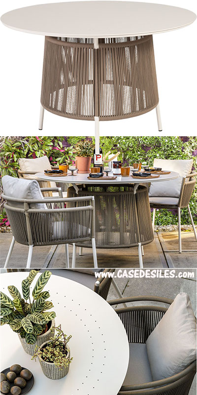 Table de jardin ronde corde tressée plateau alu 120cm 659