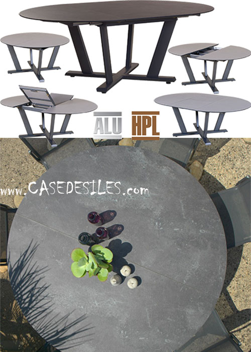 Table de jardin alu hpl ronde extensible 3076