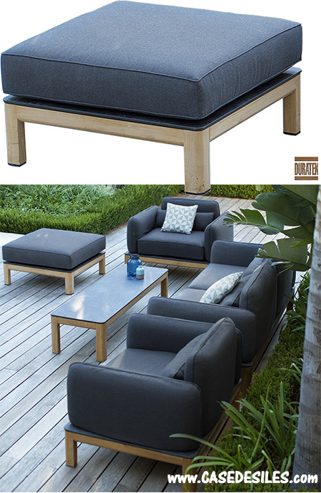 Pouf de jardin teck HPL avec coussins grahipte 3302