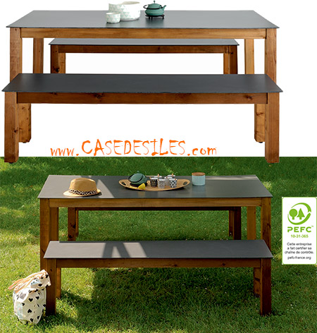 Set table bancs de jardin bois HPL 8pl Nelio 855