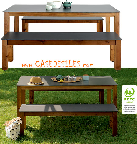 Set table bancs de jardin bois HPL 8pl Nelio 855 Set table bancs de jardin bois HPL 8pl Nelio 855